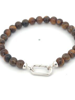 Sterling Silver Modular Gemstone Bracelet Tiger's Eye Detachable Gate Clasp